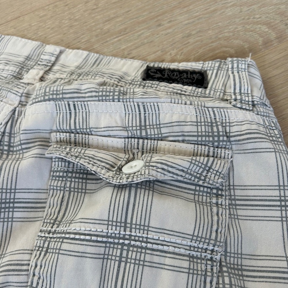 Y2K Plaid Womens White Grey Plaid Stretch Cotton Cuffed Shorts Size 10 - Picture 9 of 9